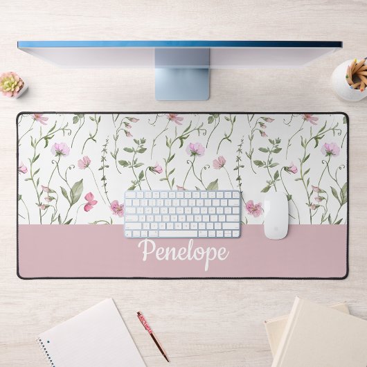 Monogramme de nom de fleur sauvage aquarelle rose 