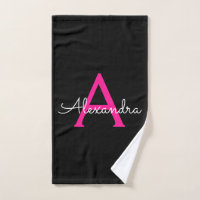 Monogramme de nom de script girly rose chaud noir