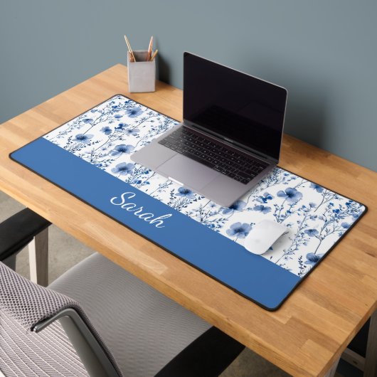 Monogramme de nom floral à fleurs sauvages bleu bl (Bureau 2)