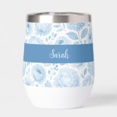 Monogramme de nom floral aquarelle bleu blanc (Arrière)