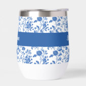 Monogramme de nom floral vintage bleu blanc (Gauche)