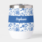 Monogramme de nom floral vintage bleu blanc (Avant)