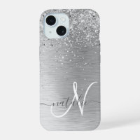 Monogramme de nom pailleté en métal brossé argenté