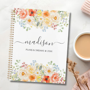 Monogramme de nom personnalisé aquarelle floral en