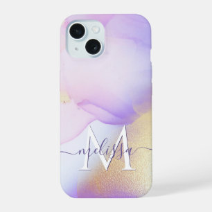 Monogramme de nom personnalisé aquarelle violette 