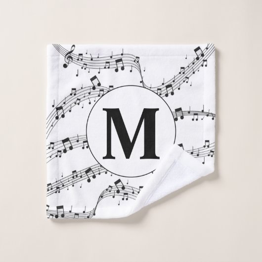 Monogramme de note de musique noire et blanche (Gant de toilette)