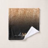 Monogramme de Parties scintillant noire et dorée (Gant de toilette)