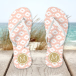 Monogramme de Pêche et d'Aztèque Or<br><div class="desc">Sandales à tongs imprimées personnalisées avec un motif Aztec géométrique et votre monogramme ou autre texte personnalisé dans un cadre circulaire. Cliquez sur Customiser pour modifier les polices de texte et les couleurs ou ajouter vos propres images pour créer un design unique et unique !</div>