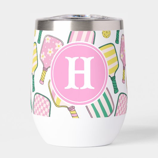 Monogramme de Pickleball Rose et Jaune Preppy (Avant)