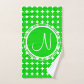 Monogramme de point de polka vert (Serviette à main)