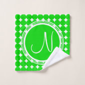 Monogramme de point de polka vert (Gant de toilette)