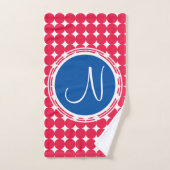 Monogramme de point Polka bleu et rouge (Serviette à main)