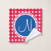 Monogramme de point Polka bleu et rouge (Gant de toilette)