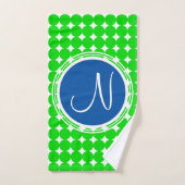 Monogramme de point Polka bleu et vert (Serviette à main)
