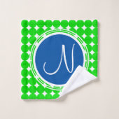 Monogramme de point Polka bleu et vert (Gant de toilette)