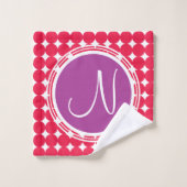 Monogramme de point Polka violet et rouge (Gant de toilette)