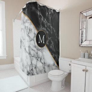 Monogramme de rideau de douche noir blanc personna