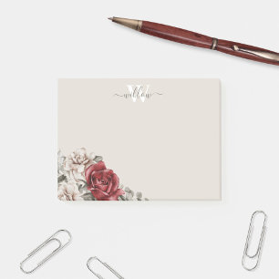 Monogramme de rose rouge rustique Floral Post-It N