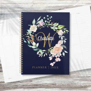 Monogramme de roses à l'écriture florale bleu mari