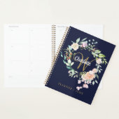 Monogramme de roses à l'écriture florale bleu mari (Devant avec enveloppe)