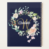 Monogramme de roses à l'écriture florale bleu mari (Dos)