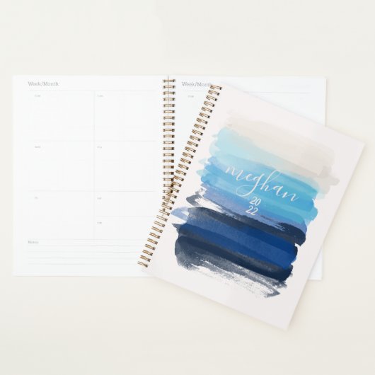 Monogramme de script aquarelle bleu océan  (Devant avec enveloppe)