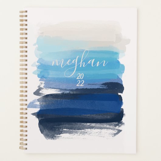 Monogramme de script aquarelle bleu océan (Devant)