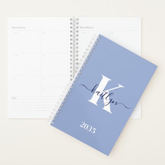 Monogramme de script bleu moderne (Devant avec enveloppe)