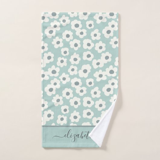 Monogramme de script Boho Vert Sage Blanc Gris Flo (Serviette à main)