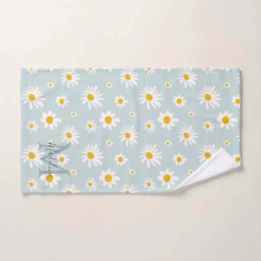 Monogramme de script chic minimal daisy sarcelle (Serviette à main)