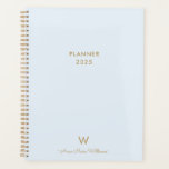 Monogramme de script en or bleu clair moderne<br><div class="desc">Lumineuse moderne Dusty Blue Gold Script Monogram Planner. Un design monogramme moderne et élégant avec typographie manuscrite manuscrite en or et typographie en blocs sans serif sur un élégant pastel clair Dusty arrière - plan bleu. Le monogramme et le nom peuvent être facilement personnalisés.</div>