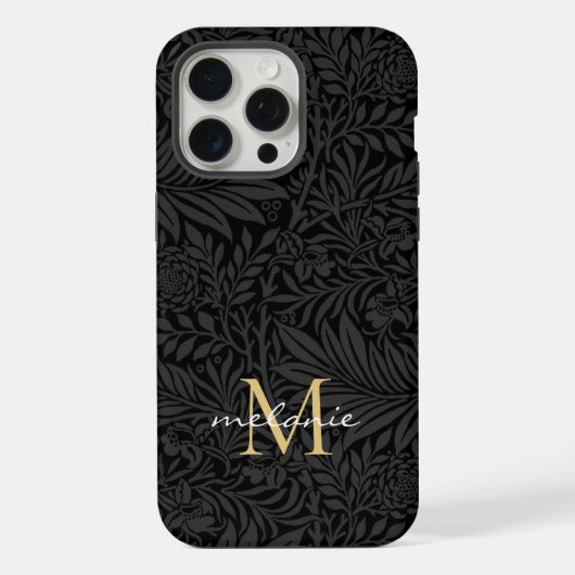 Monogramme de script floral élégant noir or (Verso)