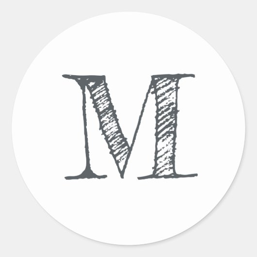 Monogramme de script moderne Étiquette noir blanc (Devant)