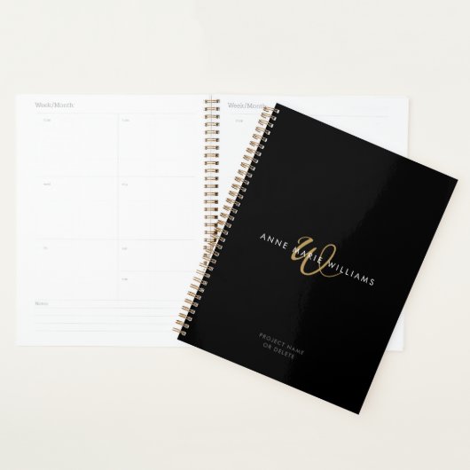 Monogramme de script or noir moderne (Devant avec enveloppe)