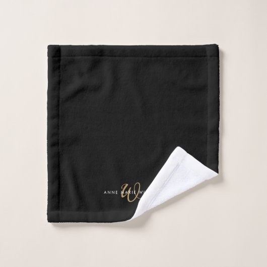 Monogramme de script or noir moderne (Gant de toilette)