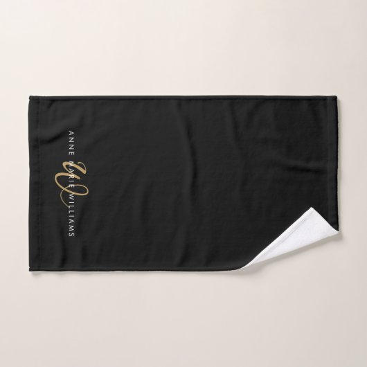 Monogramme de script or noir moderne (Serviette à main)