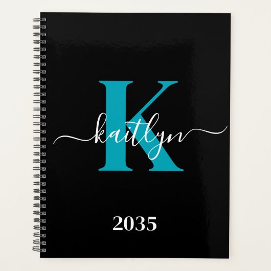 Monogramme de script sarcelle noir moderne (Devant)