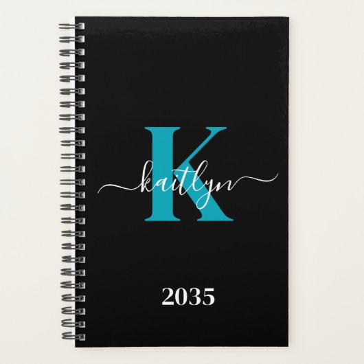 Monogramme de script sarcelle noir moderne (Devant)