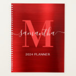 Monogramme de signature rouge métallique<br><div class="desc">Créez votre propre nom personnalisé et votre planificateur monogrammé ou carnet de rendez-vous pour elle. L'art numérique en faux métal rouge sera imprimé comme une photo. Un monogramme contemporain rouge et blanc clair avec un design de calligraphie de style signature élégant peut être customisé.</div>