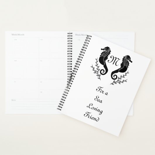 Monogramme de silhouette de cheval de mer noir (Devant avec enveloppe)