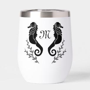 Monogramme de silhouette de cheval de mer noir