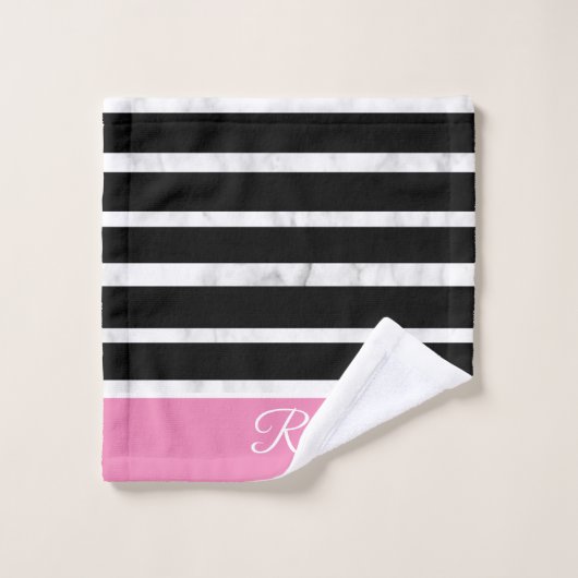Monogramme de style marbre noir et rose (Gant de toilette)