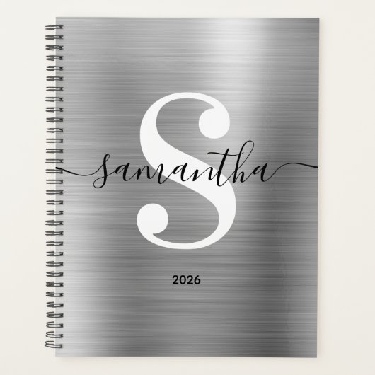 Monogramme de style moderne noir blanc et argent (Devant)