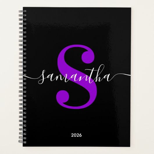 Monogramme de style moderne noir blanc et violet (Devant)