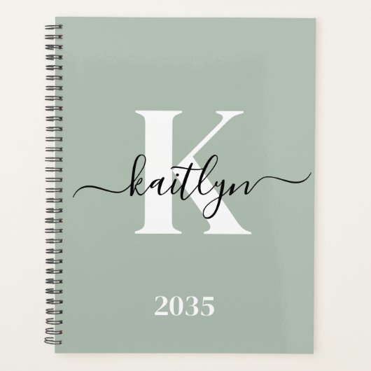 Monogramme de style moderne vert sauge (Devant)