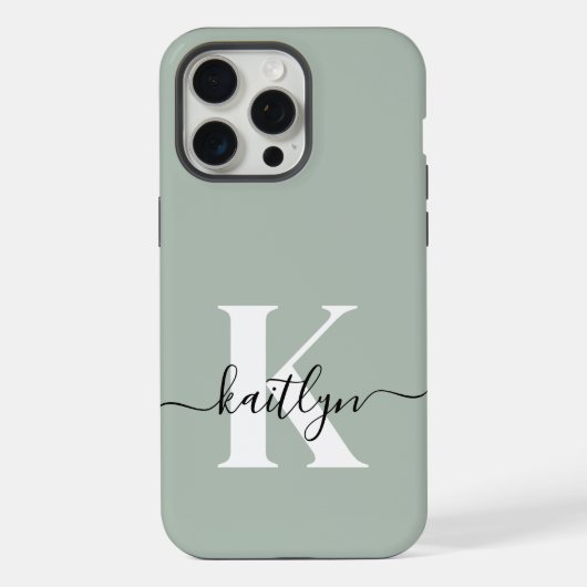 Monogramme de style moderne vert sauge (Verso)