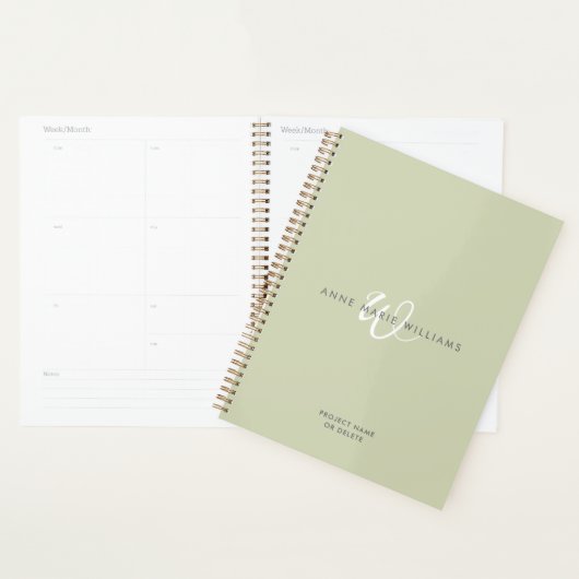 Monogramme de style moderne vert sauge blanc (Devant avec enveloppe)