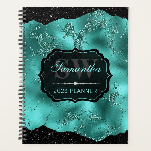 Monogramme de style turquoise pailleté marbre & bo (Devant)