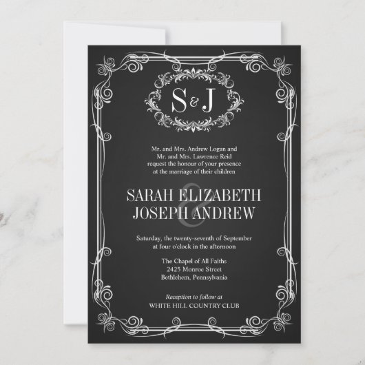 Monogramme de tableau noir Invitations de mariage (Devant)