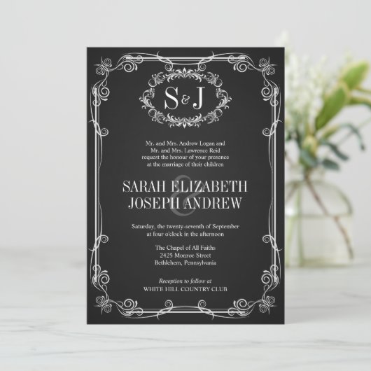 Monogramme de tableau noir Invitations de mariage (Debout devant)